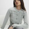 Blue Scallop Trim Diamante Button Cardigan