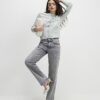 Blue Scallop Trim Diamante Button Cardigan