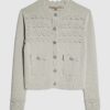 Blue Scallop Trim Diamante Button Cardigan