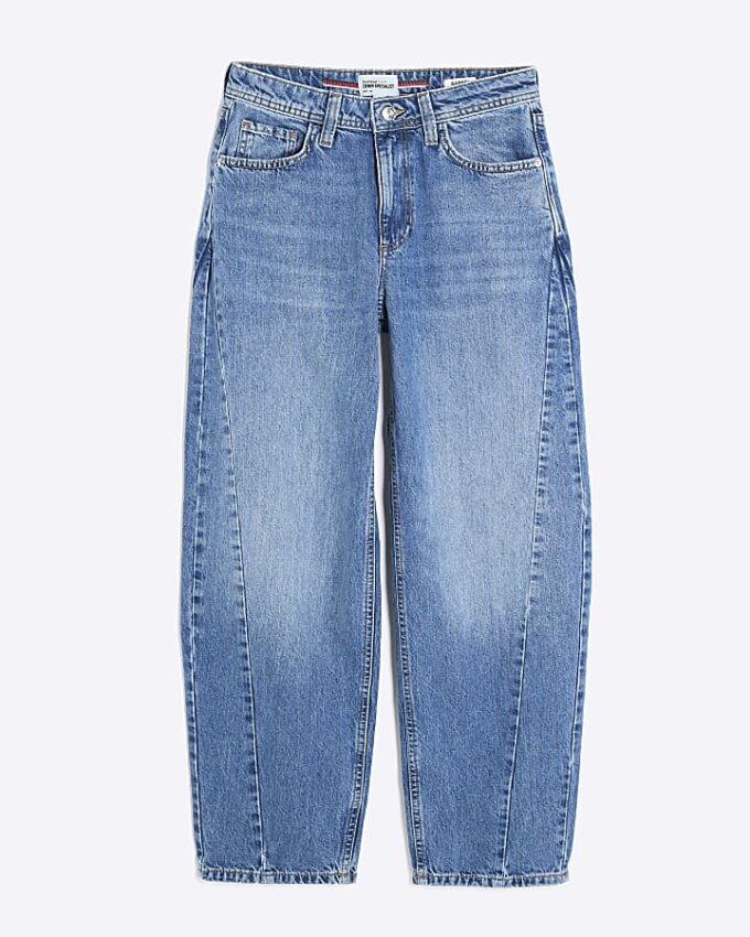 Blue Seamed Barrel Leg Jeans