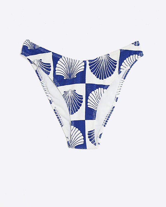 Blue Shell Print Textured Bikini Bottoms
