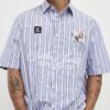 Blue Short Sleeve Striped Badged Shirt