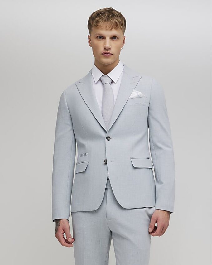 Blue Skinny Fit Check Suit Jacket Blue Skinny Fit Check Suit Jacket