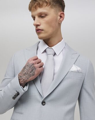 Blue Skinny Fit Check Suit Jacket