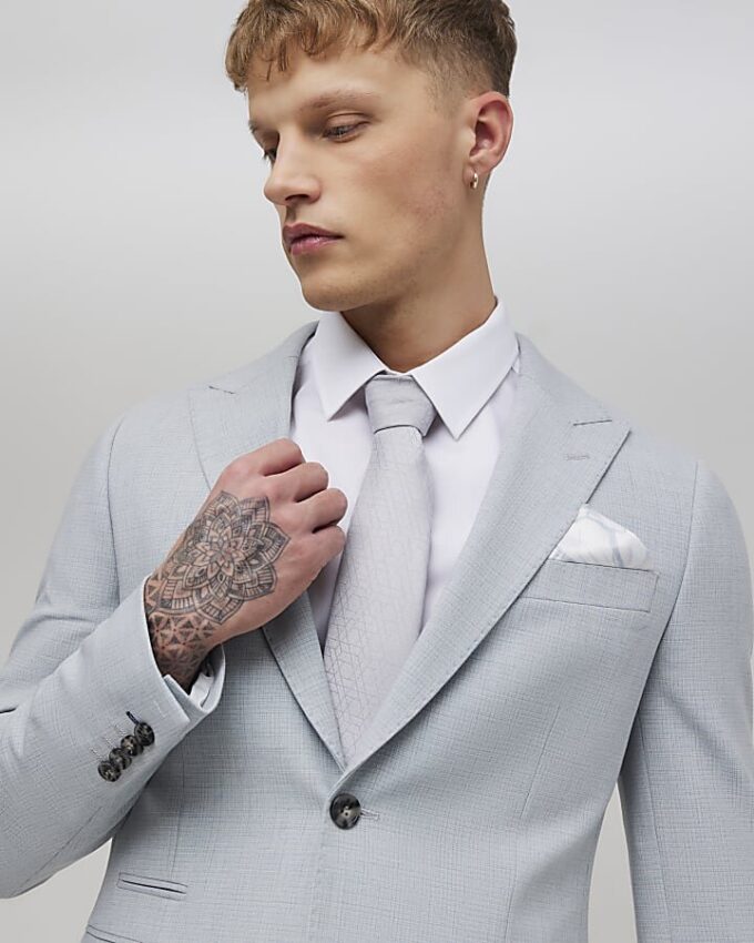 Blue Skinny Fit Check Suit Jacket Blue Skinny Fit Check Suit Jacket