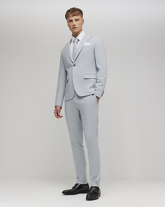 Blue Skinny Fit Check Suit Jacket Blue Skinny Fit Check Suit Jacket