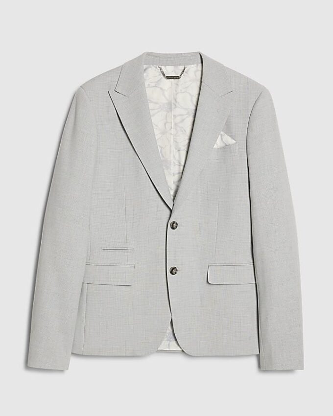 Blue Skinny Fit Check Suit Jacket Blue Skinny Fit Check Suit Jacket