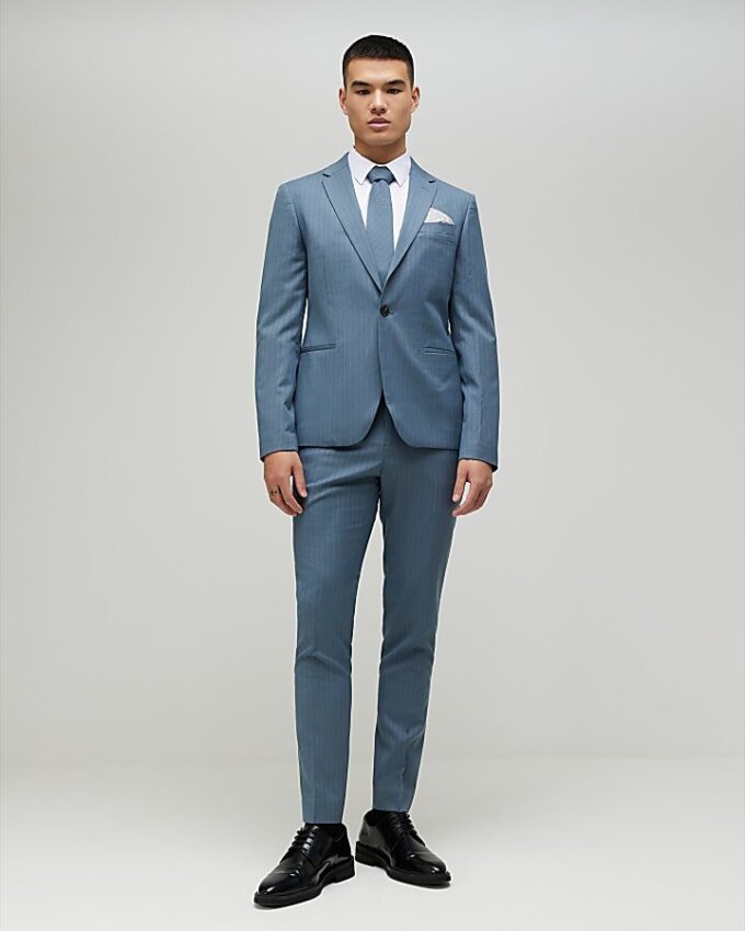 Blue Skinny Fit Pinstripe Suit Jacket Blue Skinny Fit Pinstripe Suit Jacket