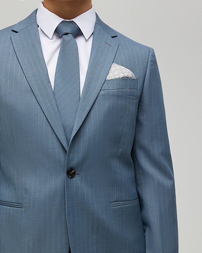 Blue Skinny Fit Pinstripe Suit Jacket Blue Skinny Fit Pinstripe Suit Jacket