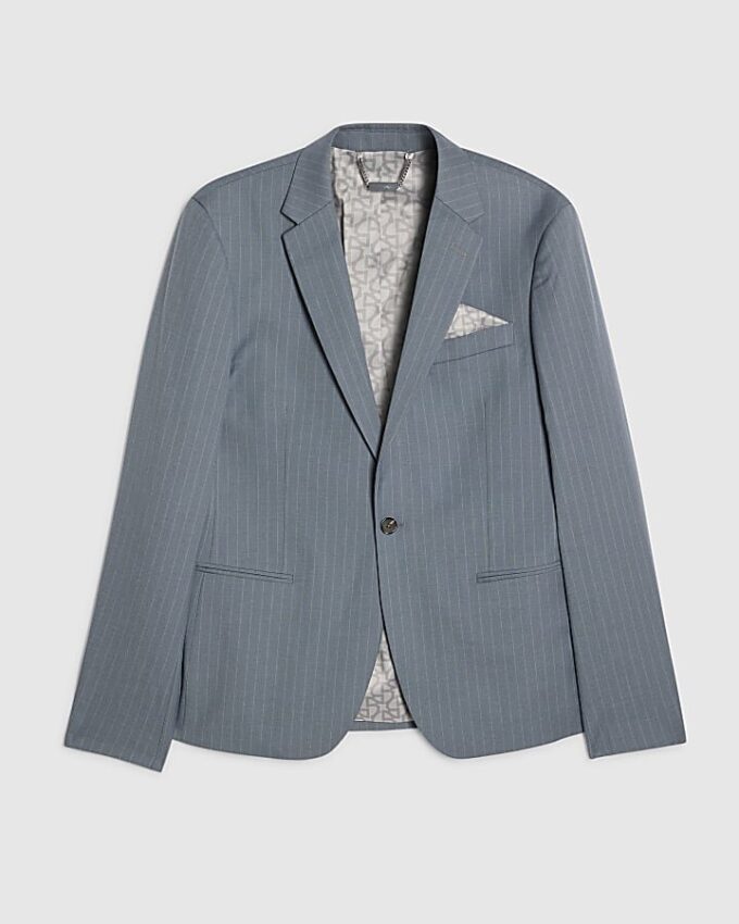 Blue Skinny Fit Pinstripe Suit Jacket Blue Skinny Fit Pinstripe Suit Jacket