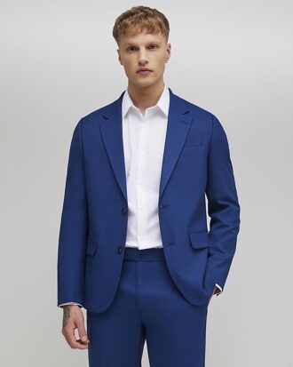 Blue Skinny Fit Textured Suit Jacket