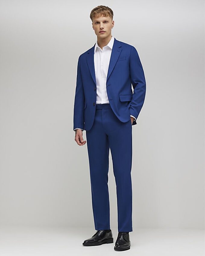 Blue Skinny Fit Textured Suit Jacket