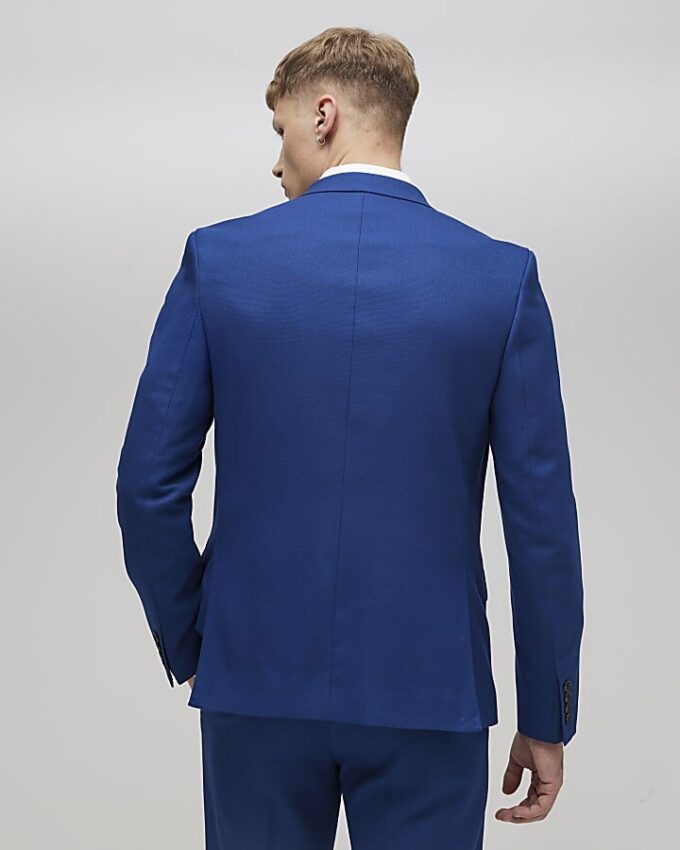 Blue Skinny Fit Textured Suit Jacket