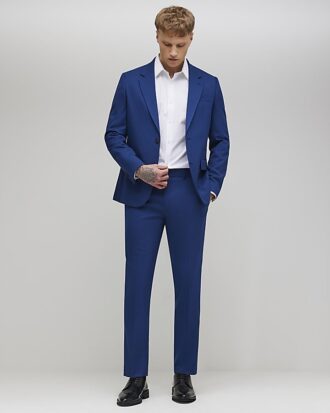 Blue Skinny Fit Textured Suit Trousers