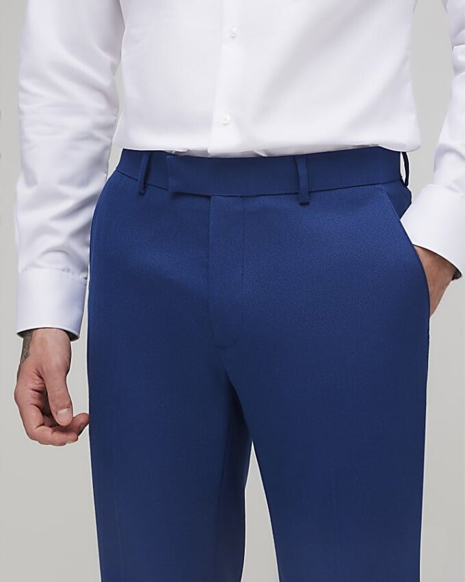 Blue Skinny Fit Textured Suit Trousers