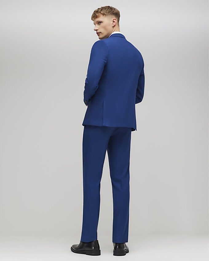 Blue Skinny Fit Textured Suit Trousers