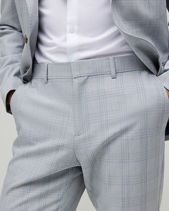 Blue Slim Fit Check Slim Suit Trousers