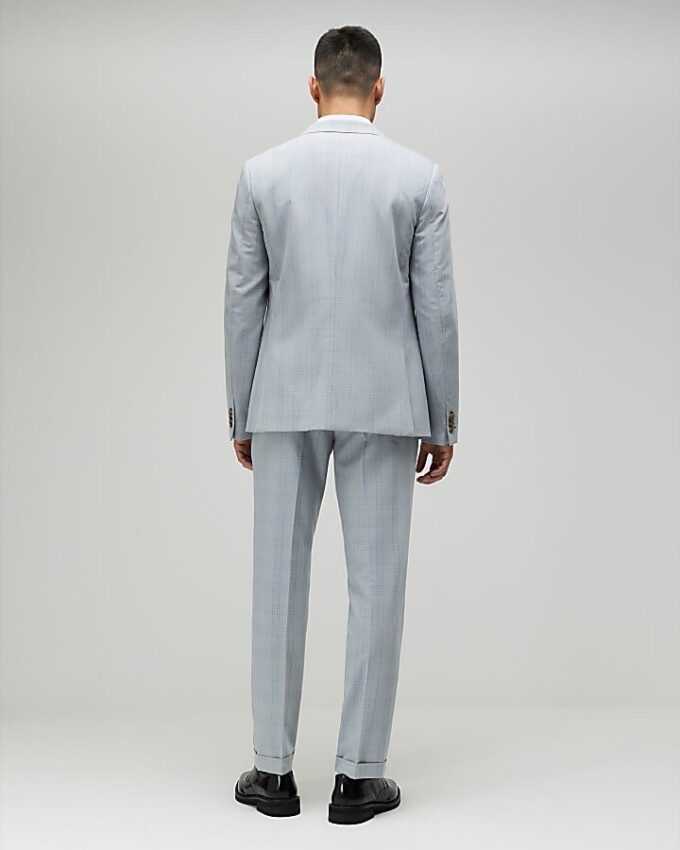 Blue Slim Fit Check Slim Suit Trousers