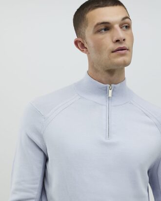 Blue Slim Fit Half Zip Jumpers