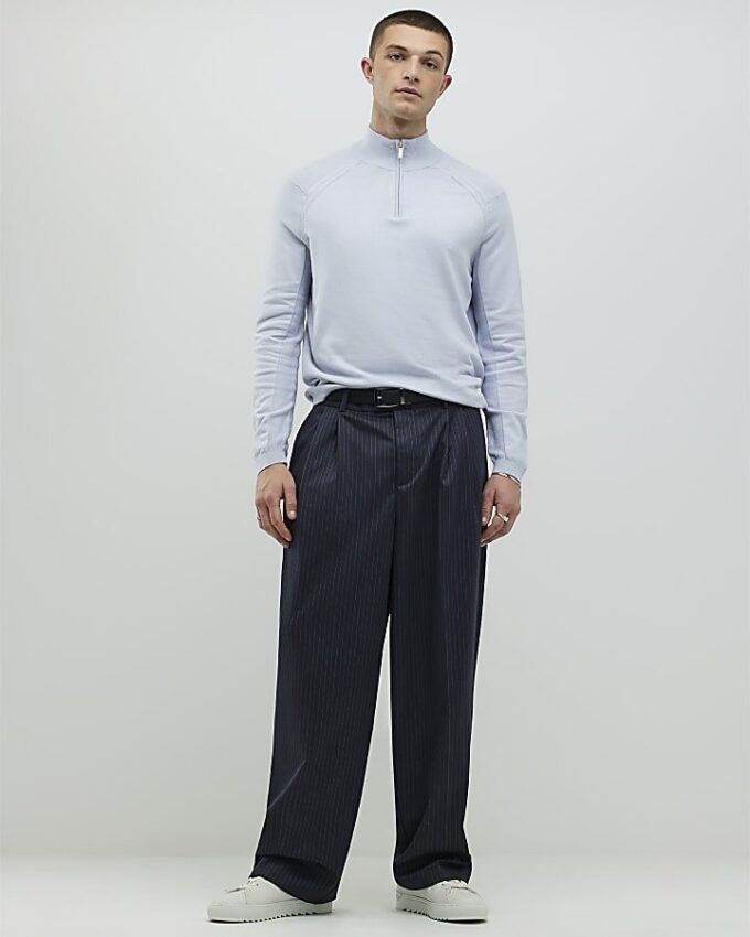 Blue Slim Fit Half Zip Jumpers