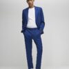 Blue Slim Fit Textured Suit Trousers