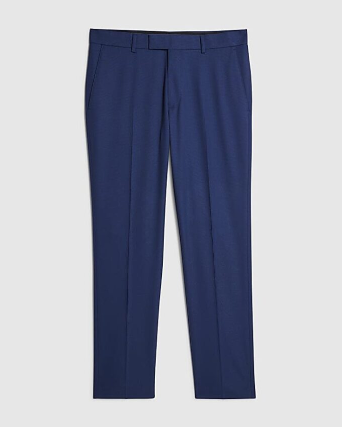 Blue Slim Fit Textured Suit Trousers
