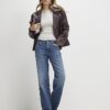 Blue Split Hem Straight Leg Jeans