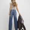 Blue Split Hem Straight Leg Jeans