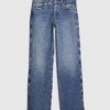 Blue Split Hem Straight Leg Jeans