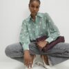 Blue Spot Print Scallop Trim Shirt
