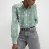 Blue Spot Print Scallop Trim Shirt