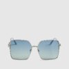 Blue Square Oversized Metal Edge Sunglasses