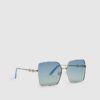 Blue Square Oversized Metal Edge Sunglasses