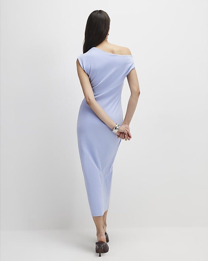 Blue Stretchy Draped Midi Dress Blue Stretchy Draped Midi Dress