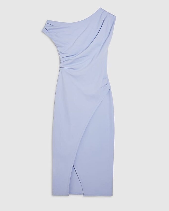 Blue Stretchy Draped Midi Dress Blue Stretchy Draped Midi Dress