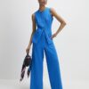 Blue Stretchy Scallop Trim Tailored Waistcoat