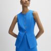 Blue Stretchy Scallop Trim Tailored Waistcoat