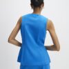 Blue Stretchy Scallop Trim Tailored Waistcoat