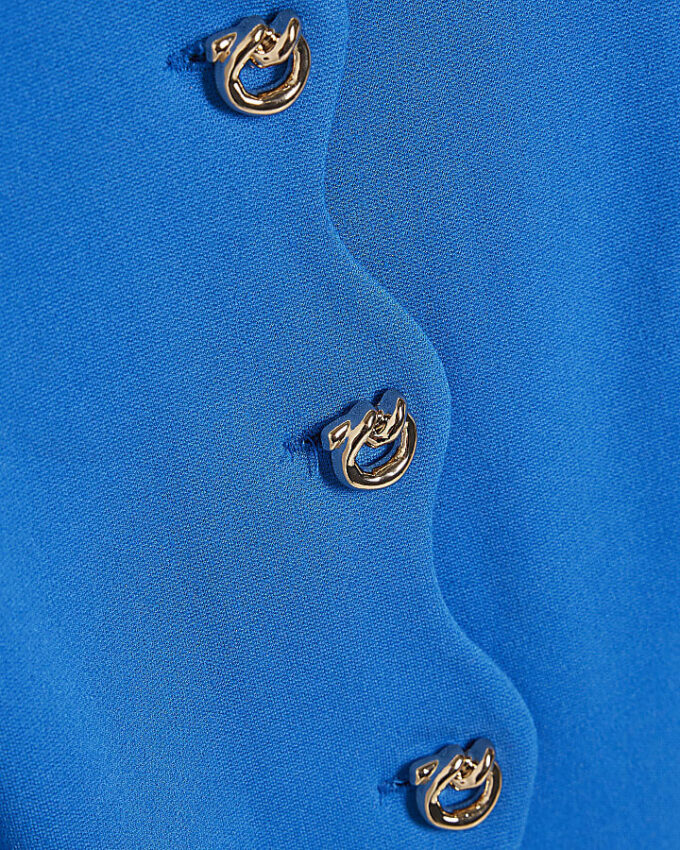 Blue Stretchy Scallop Trim Tailored Waistcoat