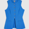 Blue Stretchy Scallop Trim Tailored Waistcoat