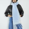 Blue Tassel Trim Fluffy Scarf