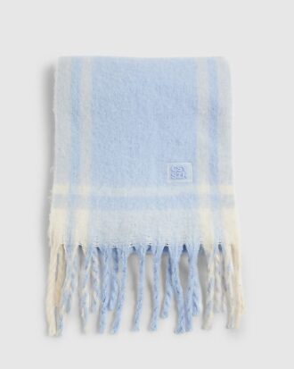 Blue Tassel Trim Fluffy Scarf