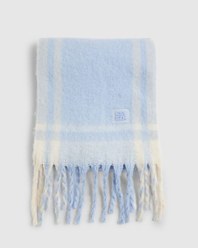 Blue Tassel Trim Fluffy Scarf