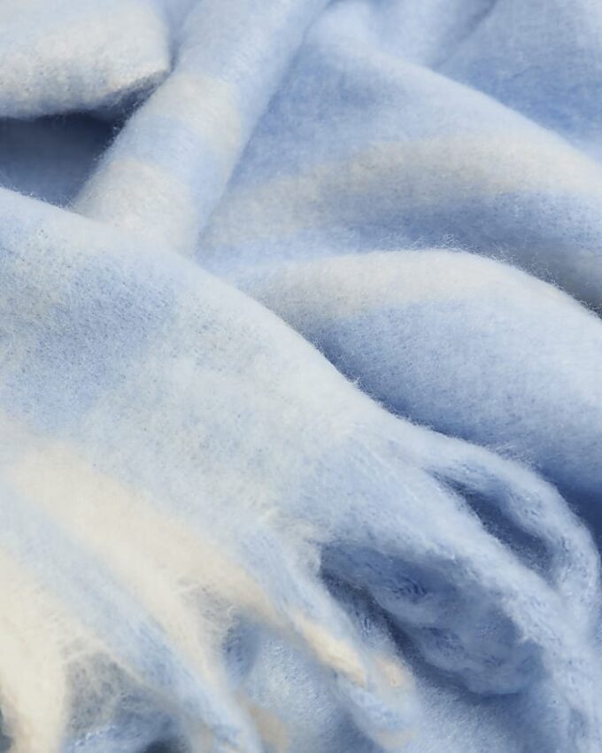 Blue Tassel Trim Fluffy Scarf