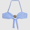 Blue Textured Shell Bandeau Bikini Top