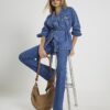 Blue Tie front Denim Jacket