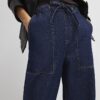 Blue Tie Waist Barrel Leg Jeans