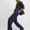 Blue Tie Waist Barrel Leg Jeans