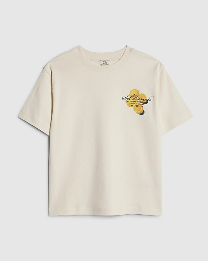 Boys Beige Oversized fit Orange T-Shirt