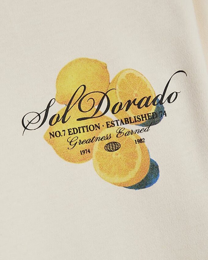Boys Beige Oversized fit Orange T-Shirt